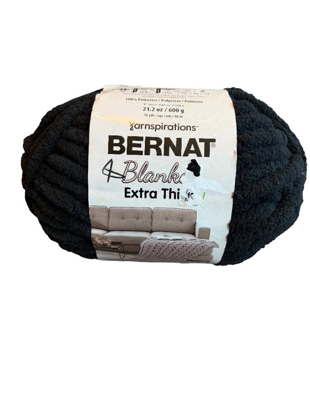 Bernat Blanket Extra Thick Yarn Yarnspirations Black 21.2 Oz 72 Yards Soft New